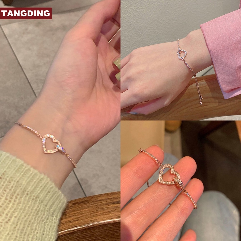 【COD Tangding】Korea INS Hollow Out Love Heart Shape Bracelet Department Retro Patchwork Fashion Jewelry Bracelet