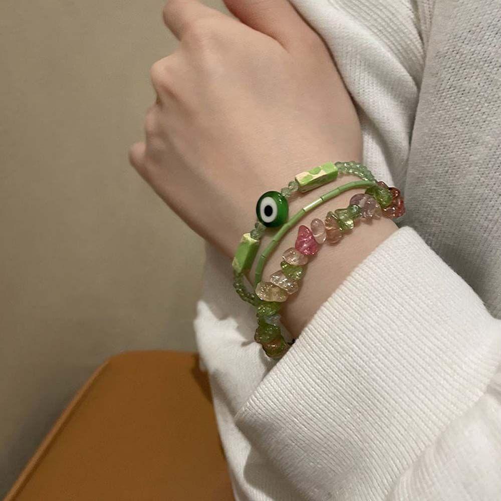 Needway Wanita Gelang Elegan Jepang Tangan Rantai Mata Warna-Warni Manik-Manik Akrilik Fashion Perhiasan