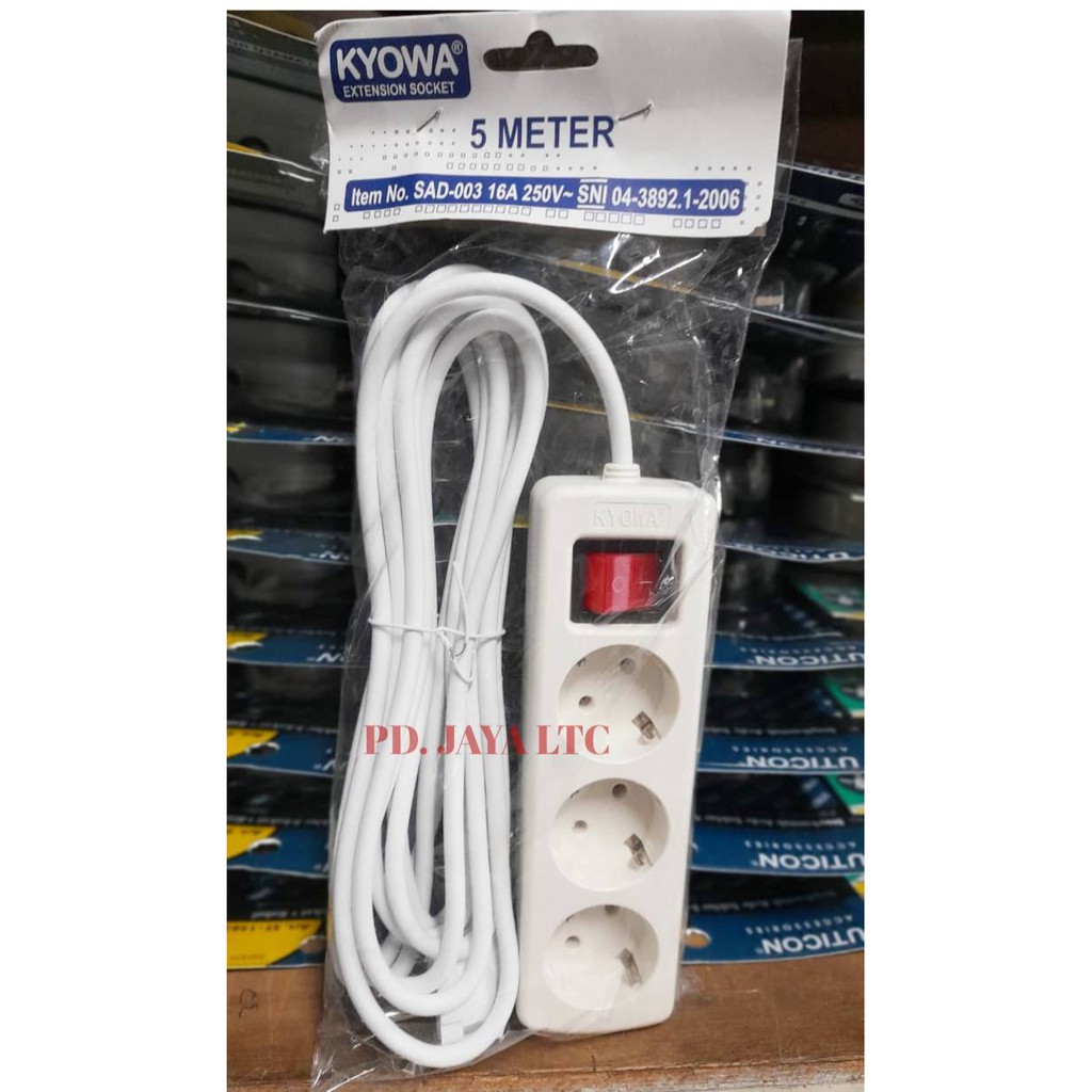 Kyowa Stop Kontak Arde 3 Lubang Saklar Kabel 5 Meter SAD-003