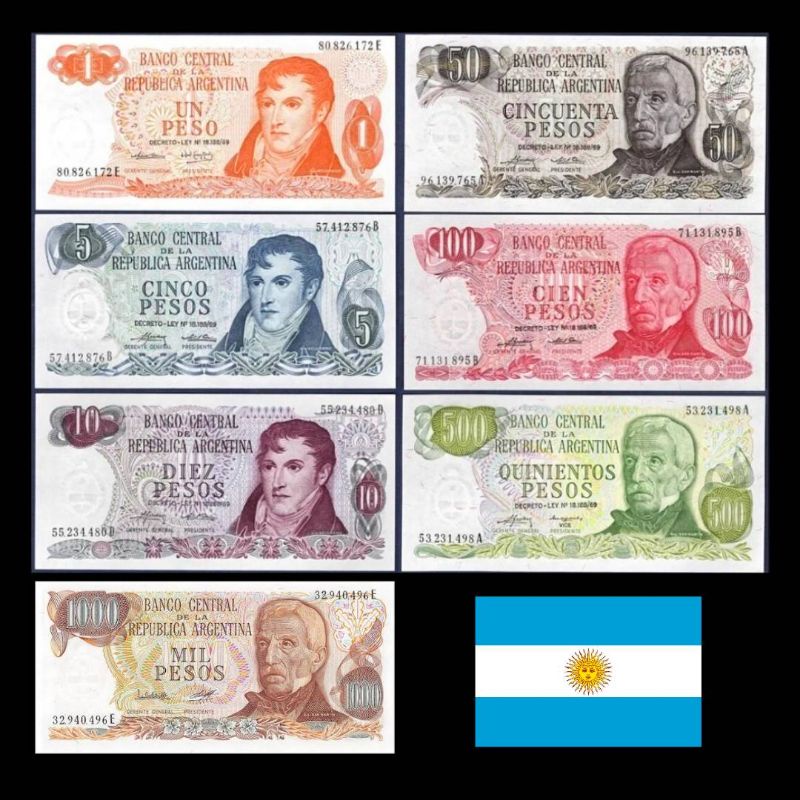 UANG ARGENTINA SET PESOS 1970/73 UNC ALL 7 LEMBAR ORIGINAL