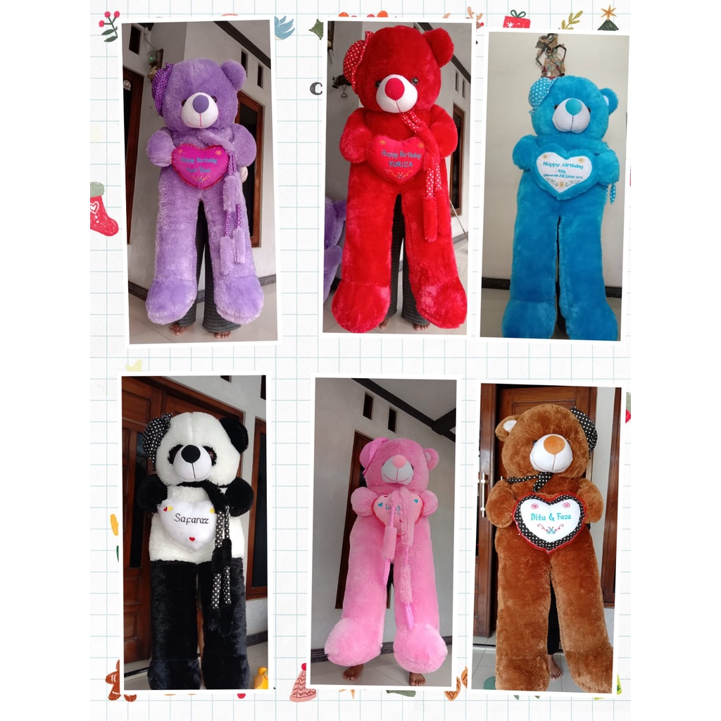 boneka beruang super jumbo syal topi 1.5 meter gratis ukir nama maupu print  foto