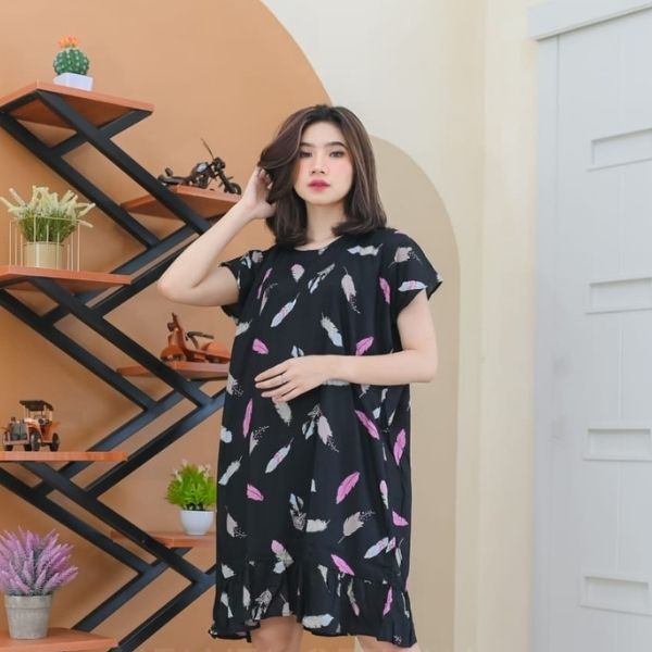 Dhafiz Grosiran.id - Daster Ruffle Kekinian Jumbo LD 120/  Daster Viral Selutut Murah/ Daster Rayon 