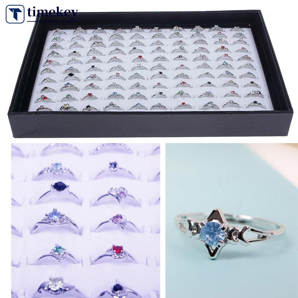 Timekey 30pcs Cincin Lapis Silver Dengan Berlian Imitasi Untuk Wanita A6K1