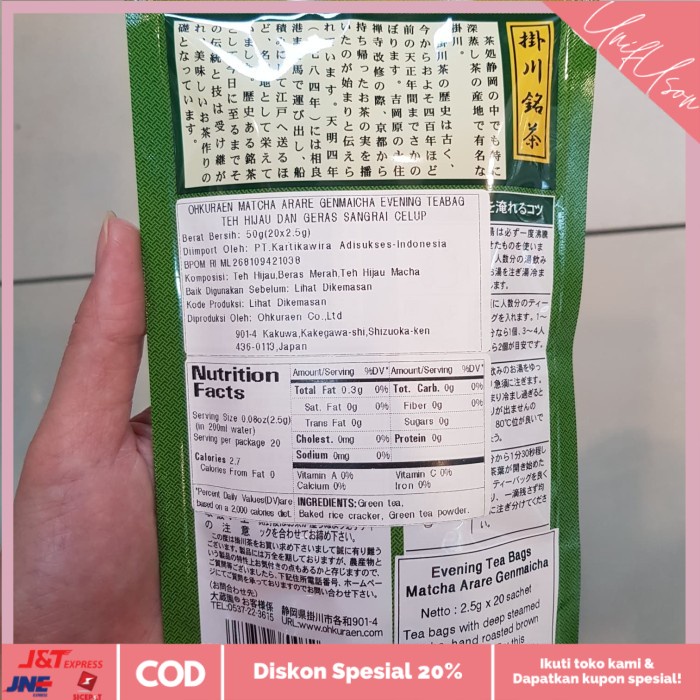 

⭐COD⭐ Ohkuraen Matcha arare genmaicha evening tea bags 50gr- teh celup