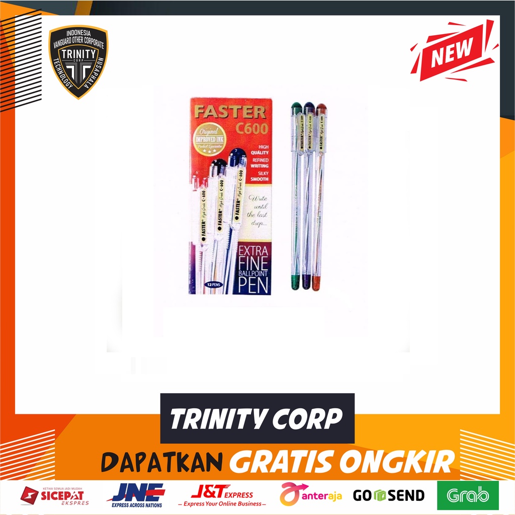 

Pulpen Faster Tipe C600 Ballpoint Pen Extra Fine Model C 600 Bolpen per pcs