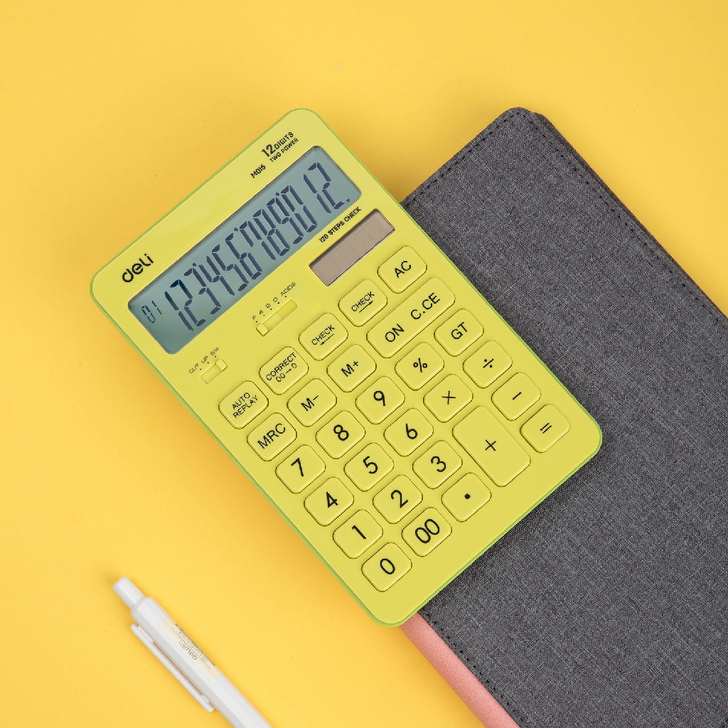 

DELI Desktop Calculator/Kalkulator Plastik 12D Dual power Hijau Kuning Pink Biru