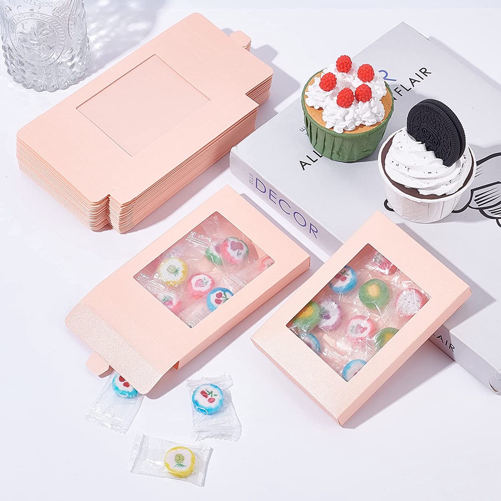 Paper Bakery Box Kraft Multi Warna Dengan Jendela PVC Bening/Kotak Kemasan Kado Kertas Kraft/Kotak Penyimpanan Perhiasan, Kerajinan Tangan Untuk Pernikahan, Ulang Tahun, Part/Candy, Cookies Display Box