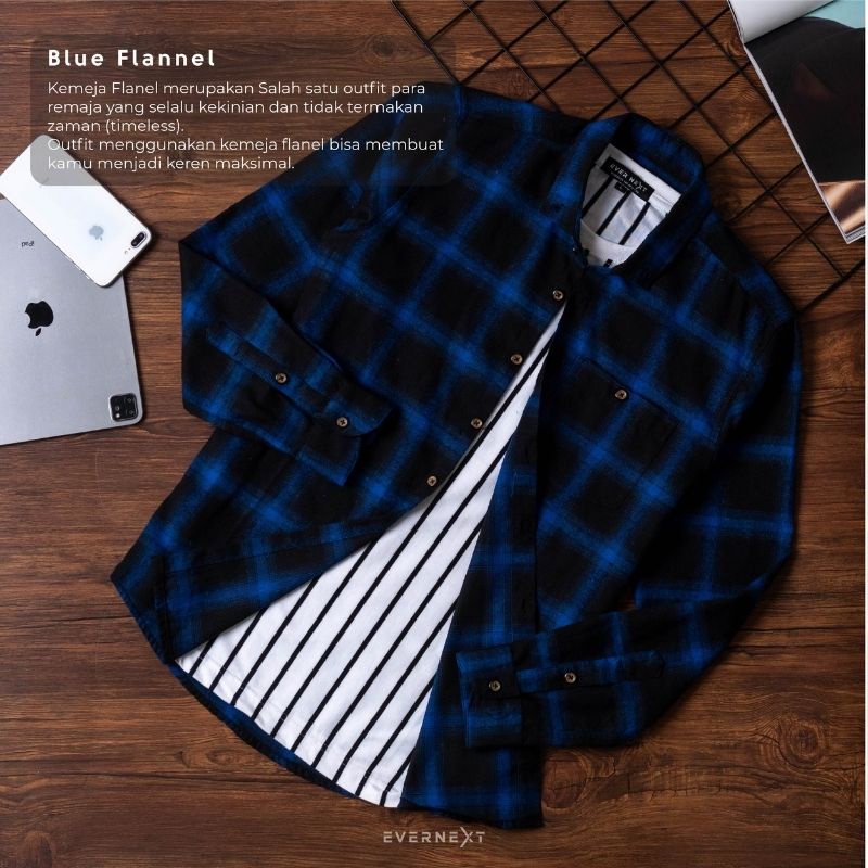 Kemeja Flannel Pria Lengan Panjang Kemeja Casual Blue Flannel Pria Kemeja Flannel Premium Terbaru