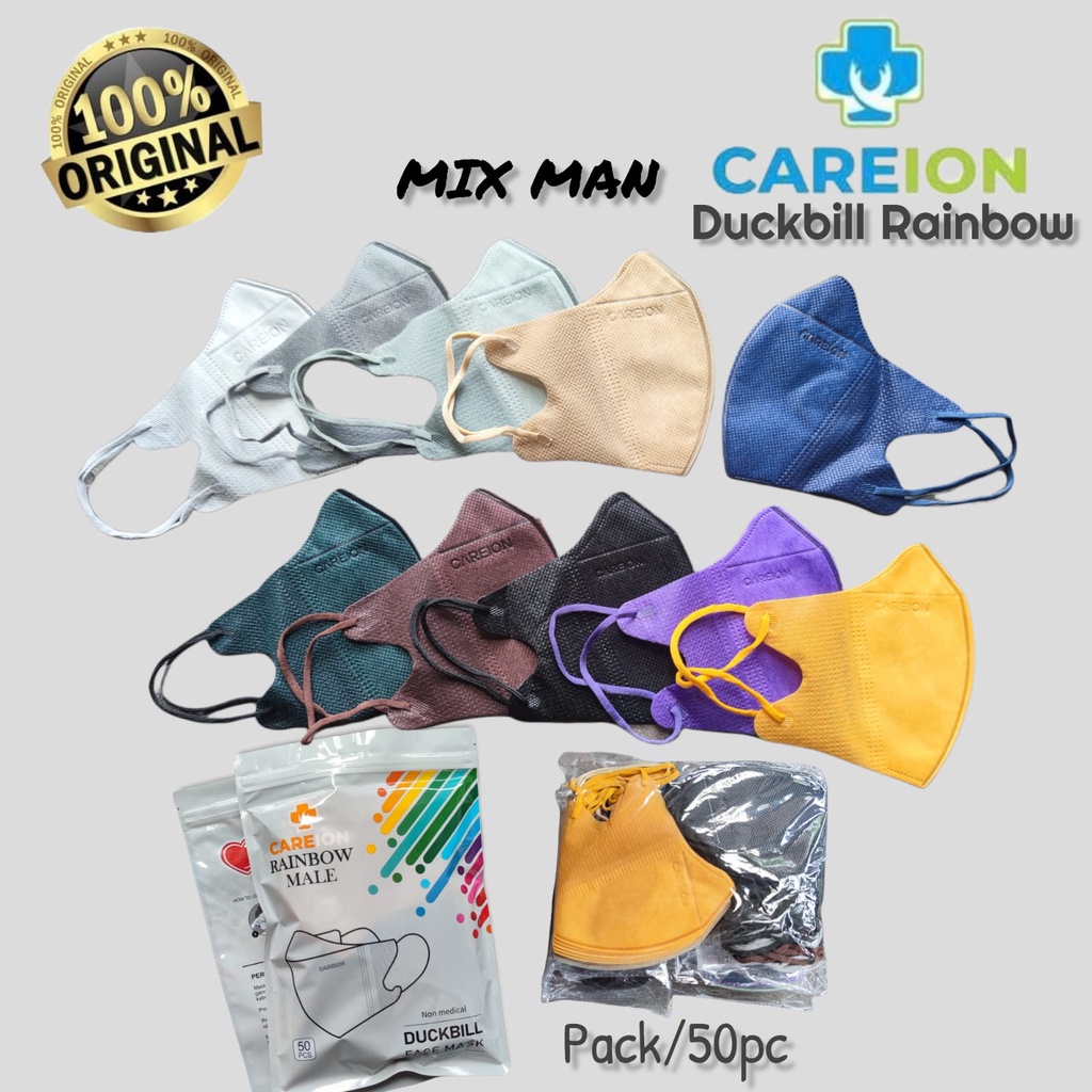 RAINBOW - MASKER DUCKBILL CAREION GARIS EMBOS RAINBOW 3PLY WARNA PELANGI 50PC