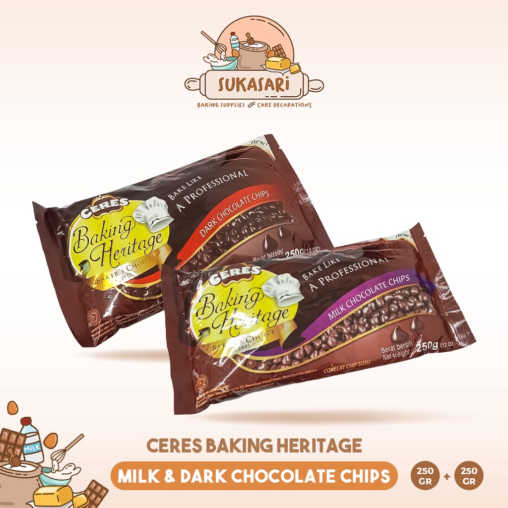 

Chocochips - Ceres Baking Heritage - Dark / Milk Chocolate Chip - 250 gram