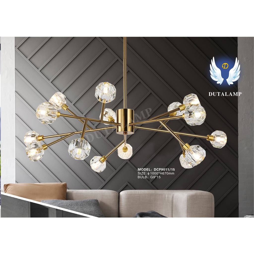 Lampu Gantung Gold 15 Lampu Hias Ruang Tamu Modern Mewah 9011