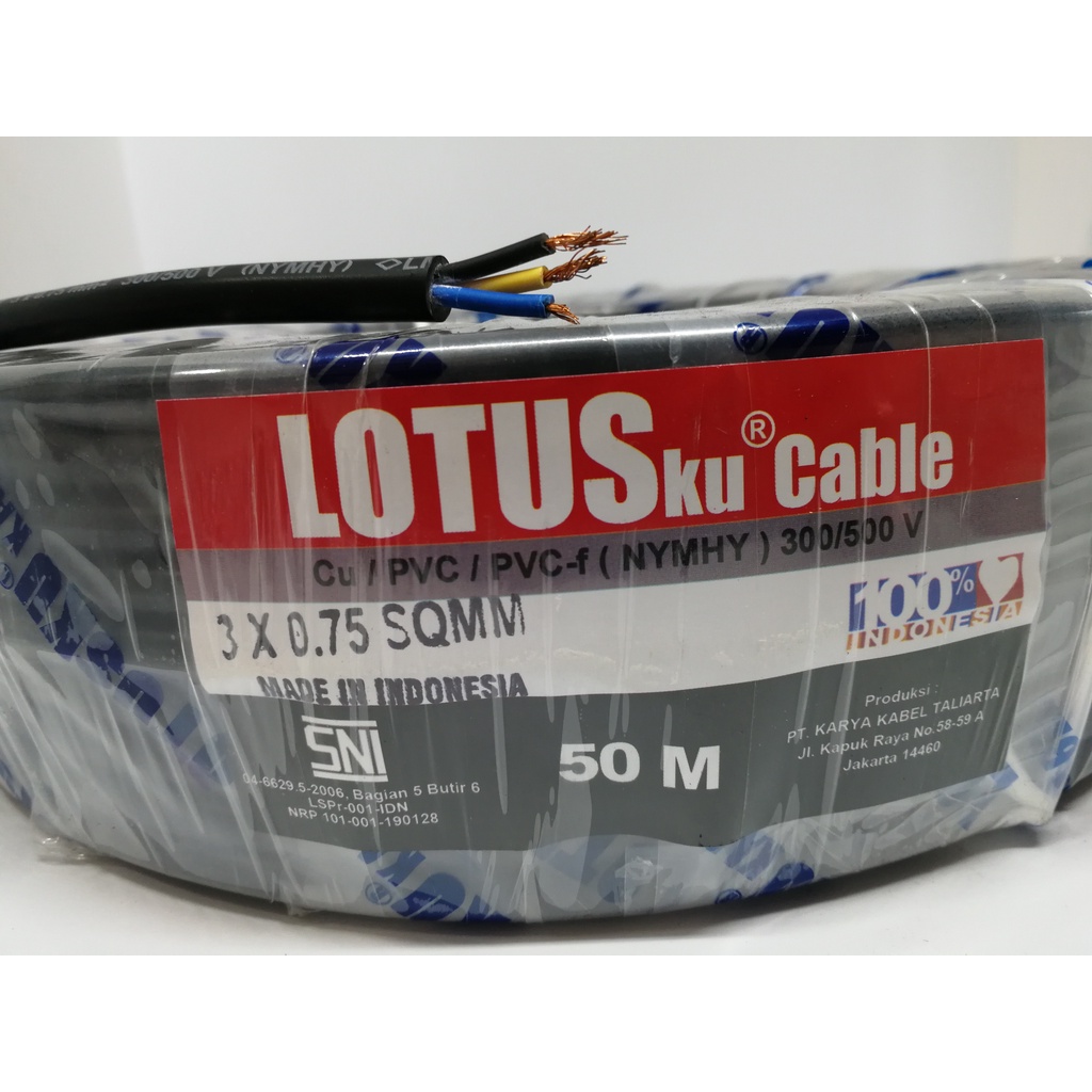 Kabel Listrik Serabut LOTUSku NYMHY 3x0,75 3x0.75 50meter (50m)