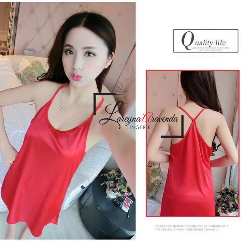 Daster Satin Korea Model Terkini Motif Back Cross DS004