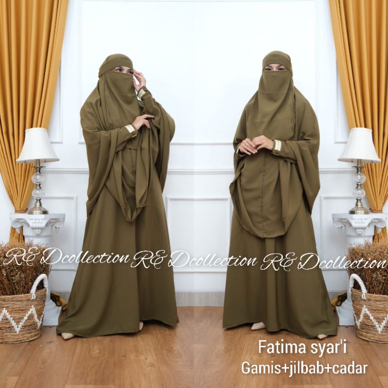 Gamis syari polos set jilbab plus cadar Fatma syari set gamis polos busui gamis set khimar