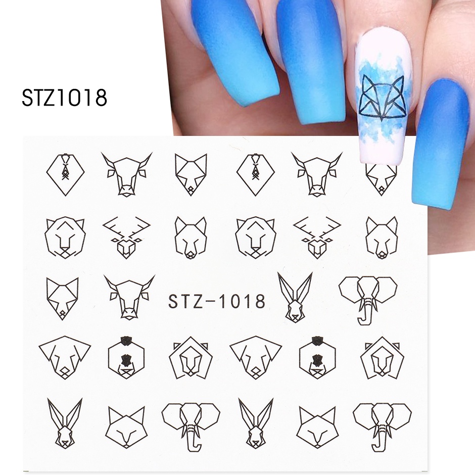 Image of Stiker Kuku Desain Hewan Rusa Rubah Babi Geometri Warna Hitam Untuk Aksesoris Manicure #6