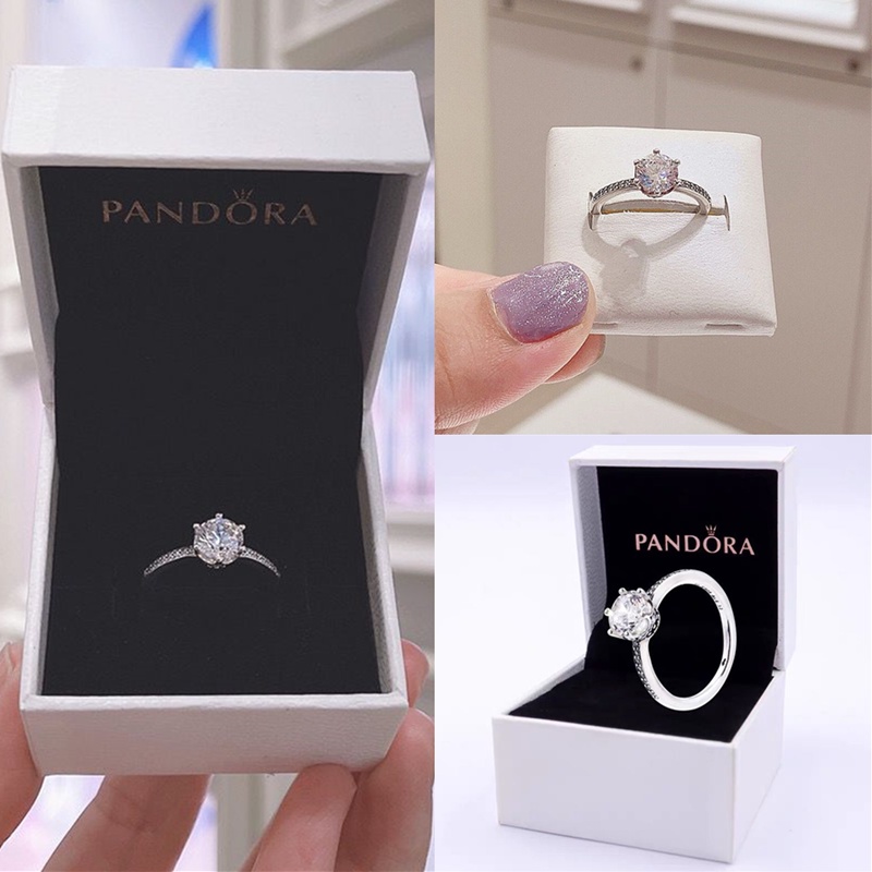 Pandora Cincin Sterling Silver 925 Desain Mahkota Hias Kristal Kubik Zirconia Untuk Wanita