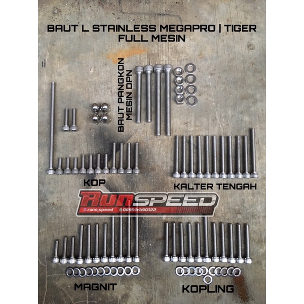 BAUT L FULL MESIN STAINLESS CB GL MEGAPRO TIGER BAUT TIGER SET