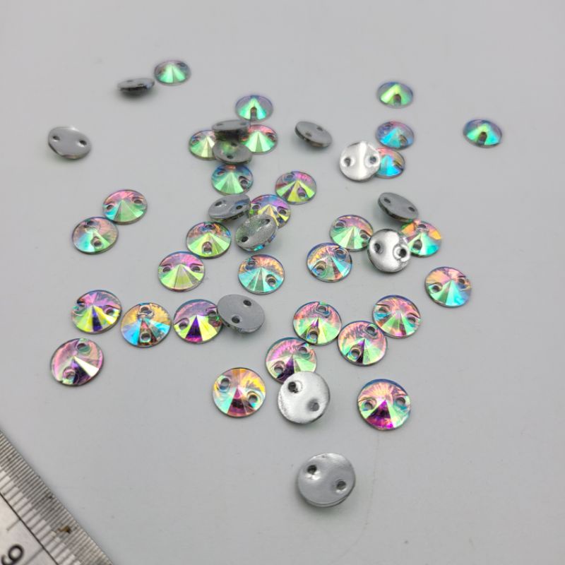 DIAMON RESIN KRISTAL MOTIF BULAT LANCIP UKURAN 8 MM WARNA PUTIH PELANGI AB KUALITAS AA KILAU BAGUS PER LUSIN