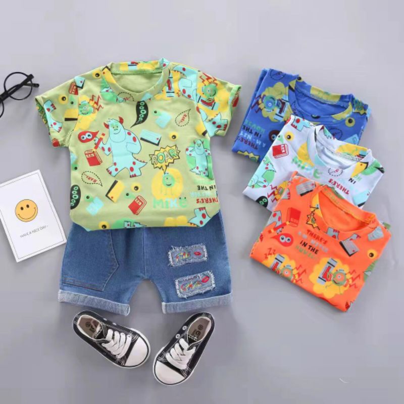 Setelan Anak Import Kaos Fullprint 1-5 Tahun Setelan Anak Laki laki Kaos dan Celana Jeans