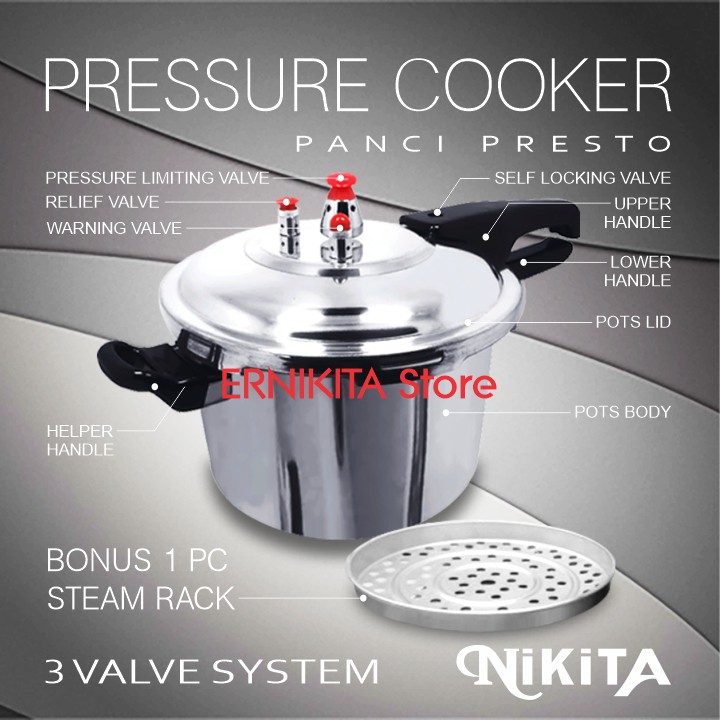 NIKITA PANCI PRESTO 8 LITER 24 CM - Pressure Cooker Bonus Steam Rack