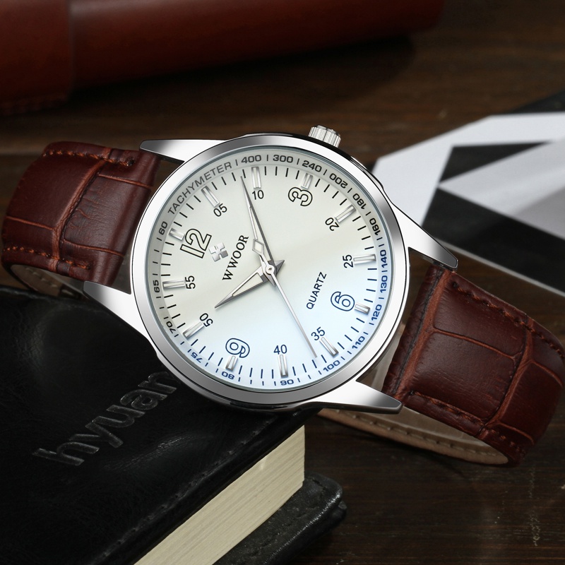 JAM TANGAN WWOOR PRIA TALI KULIT 8861 LUMINOUS - ORIGINAL