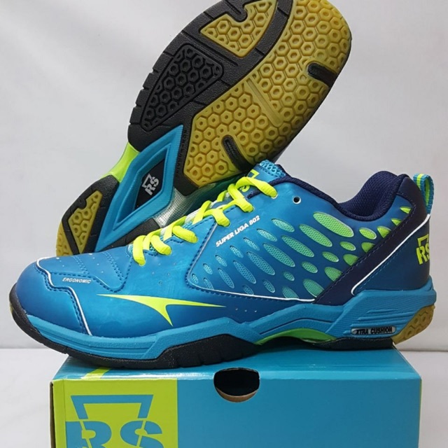 ORIGINAL RS Super Liga 802 Blue Lime Sepatu Badminton