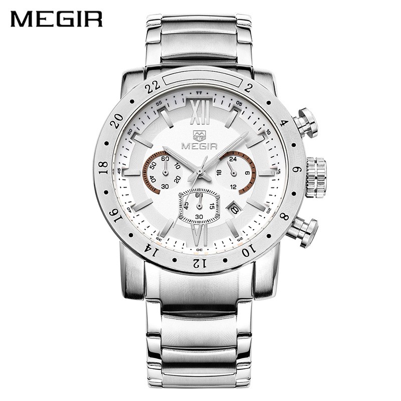 MEGIR 3008 Jam Tangan Pria Analog Chronograph Tali Stainless WATCHKITE WKOS