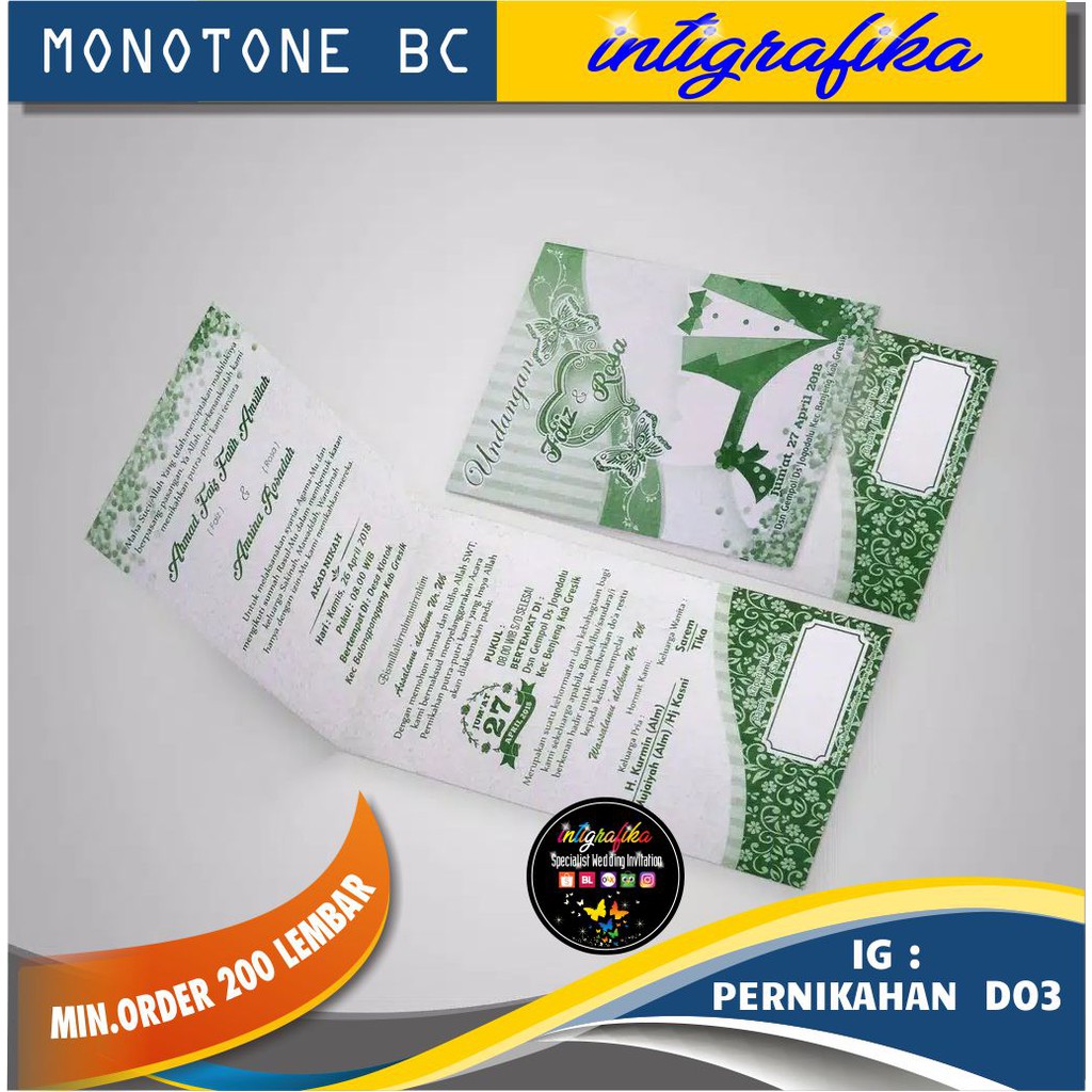 Undangan Unik Pernikahan cetak satu warna