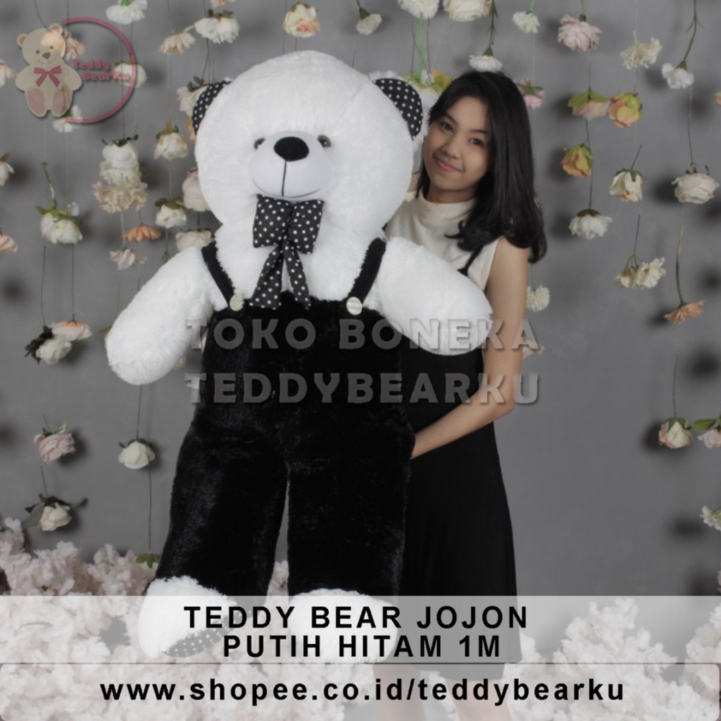 TERMURAH! BONEKA BERUANG TEDDY BEAR JOJON POLKADOT JUMBO 1 METER LUCU SUPER BESAR PUTIH HITAM