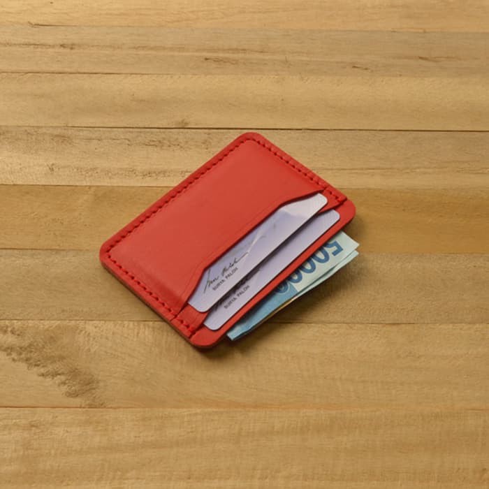 dompet kartu - slim wallet kulit asli warna merah - minimalis wallet