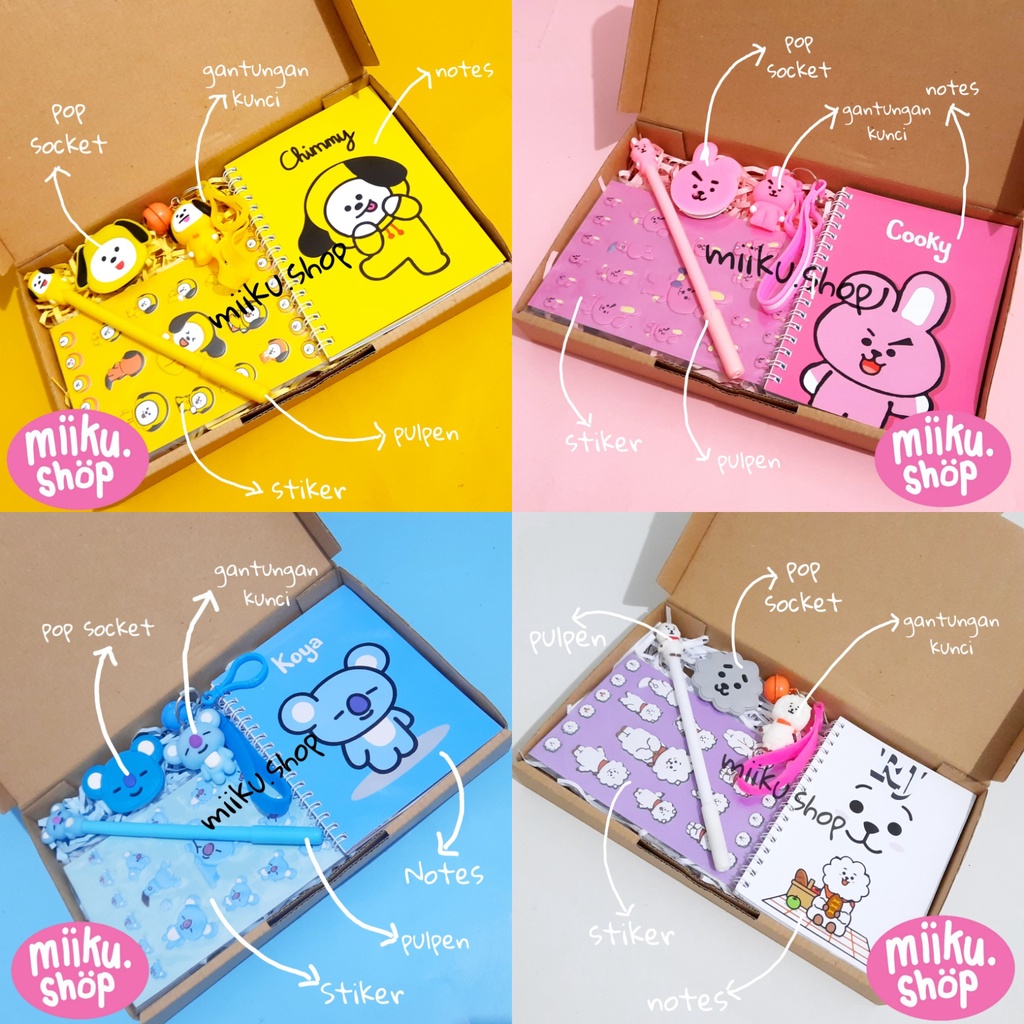 

KADO HAMPERS GIFT BOX ALAT TULIS CHIMMY COOKY TATA KOYA RJ SHOOKY MANG VAN