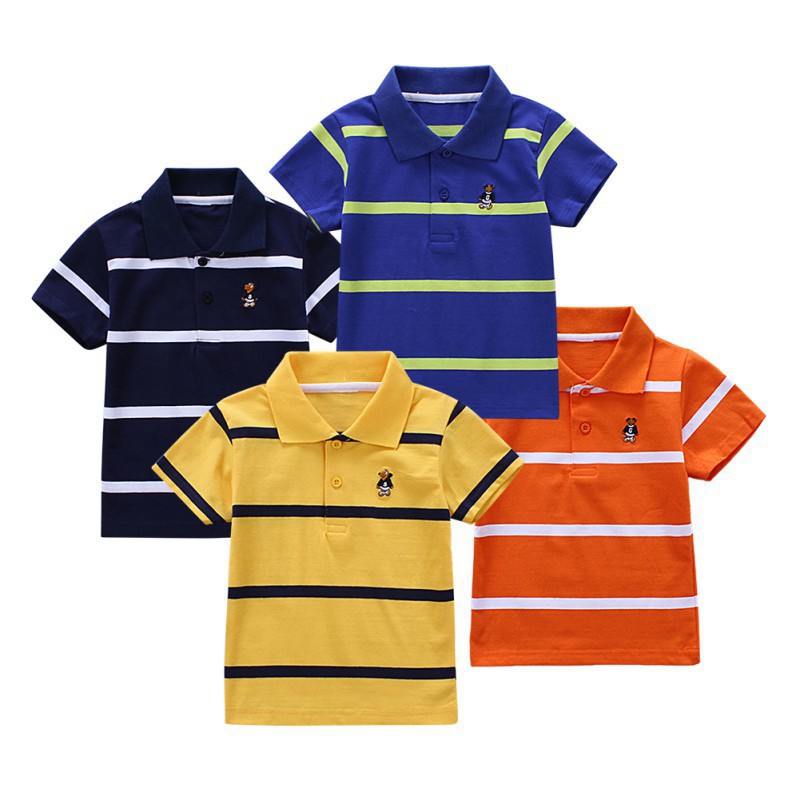 IU Kaos  Polo Lengan Pendek Bahan  Katun Motif  Garis  Garis  