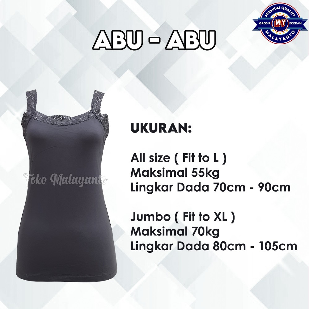 Tanktop Tali Renda Bahan Rayon Super Ukuran All Size dan Jumbo Ready stok!!-Abu-Abu