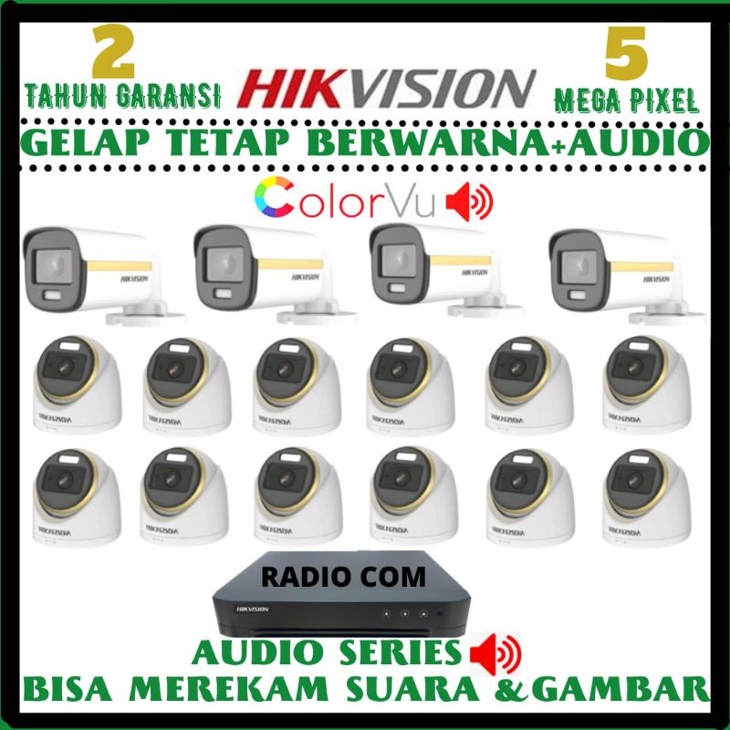 PAKET CCTV HIKVISION COLORVU AUDIO 16 CHANNEL 16 KAMERA 5MP SIANG MALAM TETAP BERWARNA