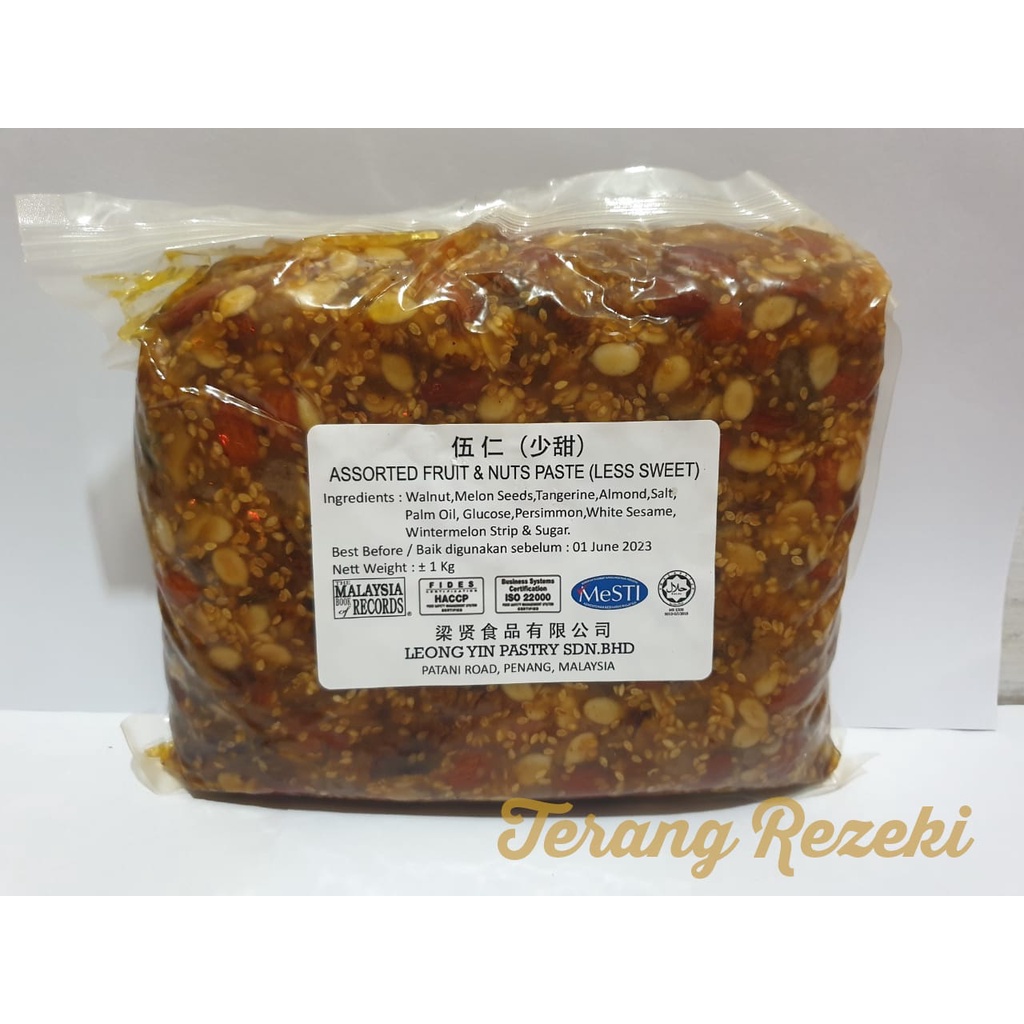 

Isian Kue Bulan Mooncake Gojin Five Nuts Mix Assorted Fruits Nut 1KG LEONG YIN Malaysia Less Sugar