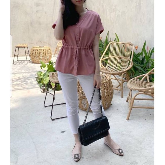 Tq88indonesia Fashion Baju Atasan Wanita Lengan Pendek Terbaru /  Blouse Calosa  / Blus Polos / Baju Casual  / Santai Cewek / Ootd / Outfit Kekinian