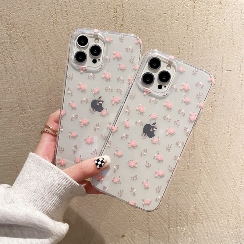 (Ready Stock) Floral Casing Tpu compatible for Iphone 14 13 12 11 Pro Max Iphone X Xr Xs Max Iphone 8 7 6 6s Plus Se 2020 Motif Bunga Pink Flowers Clear Soft TPU Phone Case Anti-drop Anti-dirty Protection Phone Cover