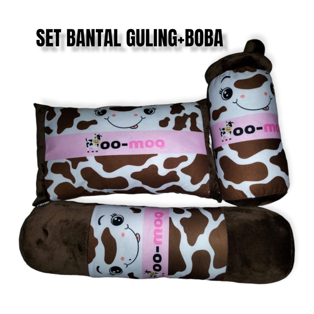 set bantal guling anak balita+boba dan boneka sapi motif terbarubantal guling anak boba set isi 3