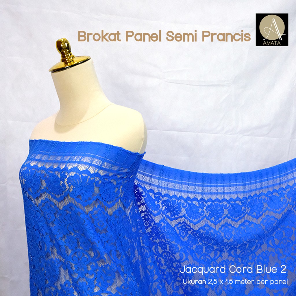Kain Brokat Brukat Tile Semi Prancis Bahan Kebaya Jacquard Cord Biru 2