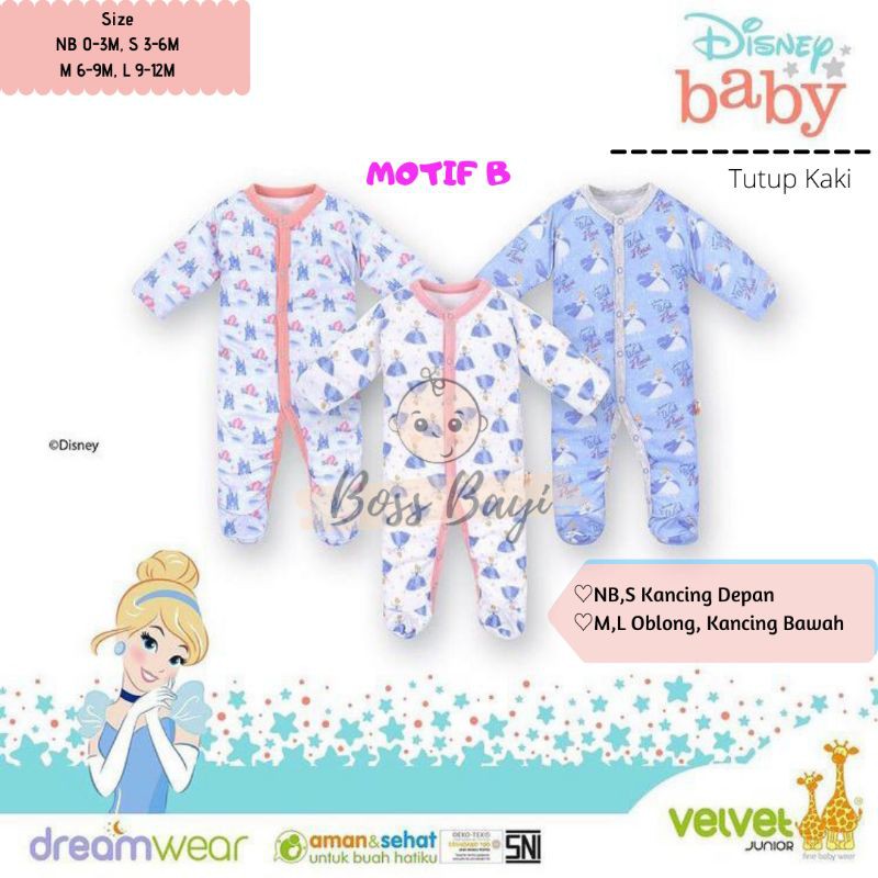 VELVET JUNIOR Dreamwear sleepsuit kancing depan/oblong kancing bawah tutup kaki NB,SML