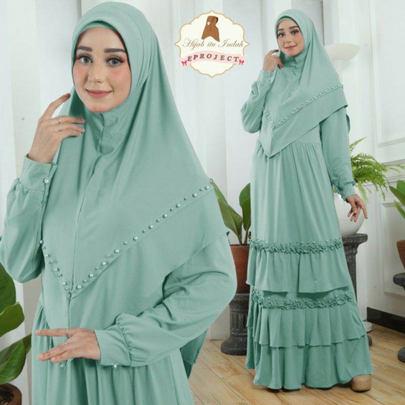 Rubina Syari Set, SETELAN SYARI MUSLIM CANTIK FIT XXXL LD 110-134 BAHAN MOSCREPE LOTUS IMPORT MIX MUTIARA