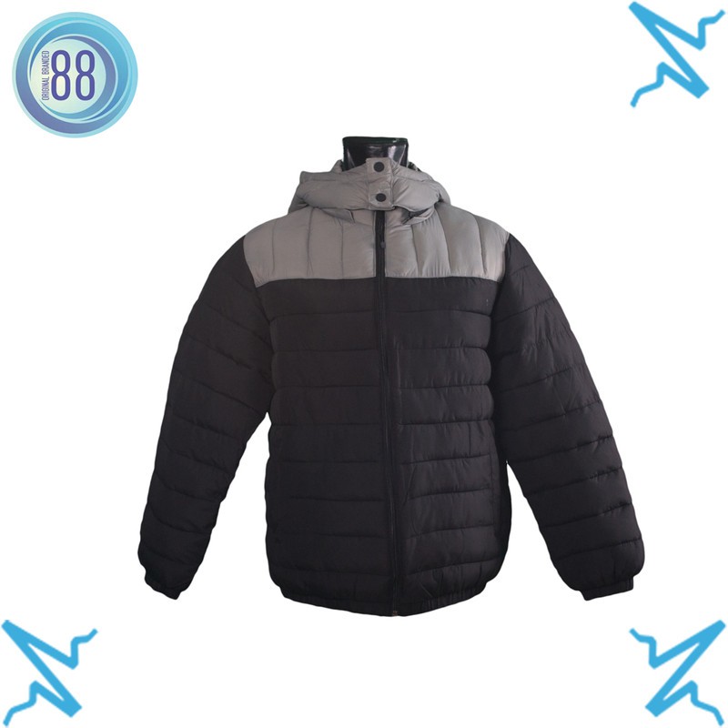 JAKET BERSHKA BLACK GREY JACKET WINTER JAKET MUSIM DINGIN OBD BK01