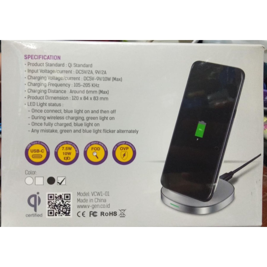 Wireless Charger V-GeN VCW1-01 Fast Charging QC PD Type C Input VGEN