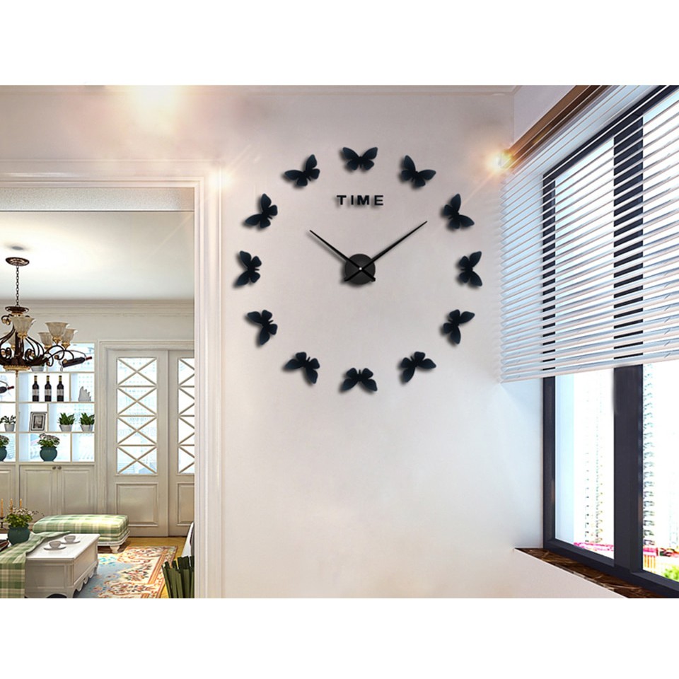 Jam Dinding Besar DIY Giant Wall Clock Quartz Creative Design 120cm Model Butterfly - DIY-205 - Blac