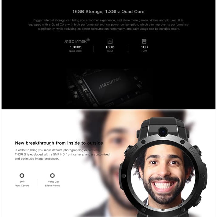 Zeblaze Thor S Smartwatch Phone Android Super AMOLED 5Mpx Camera GPS