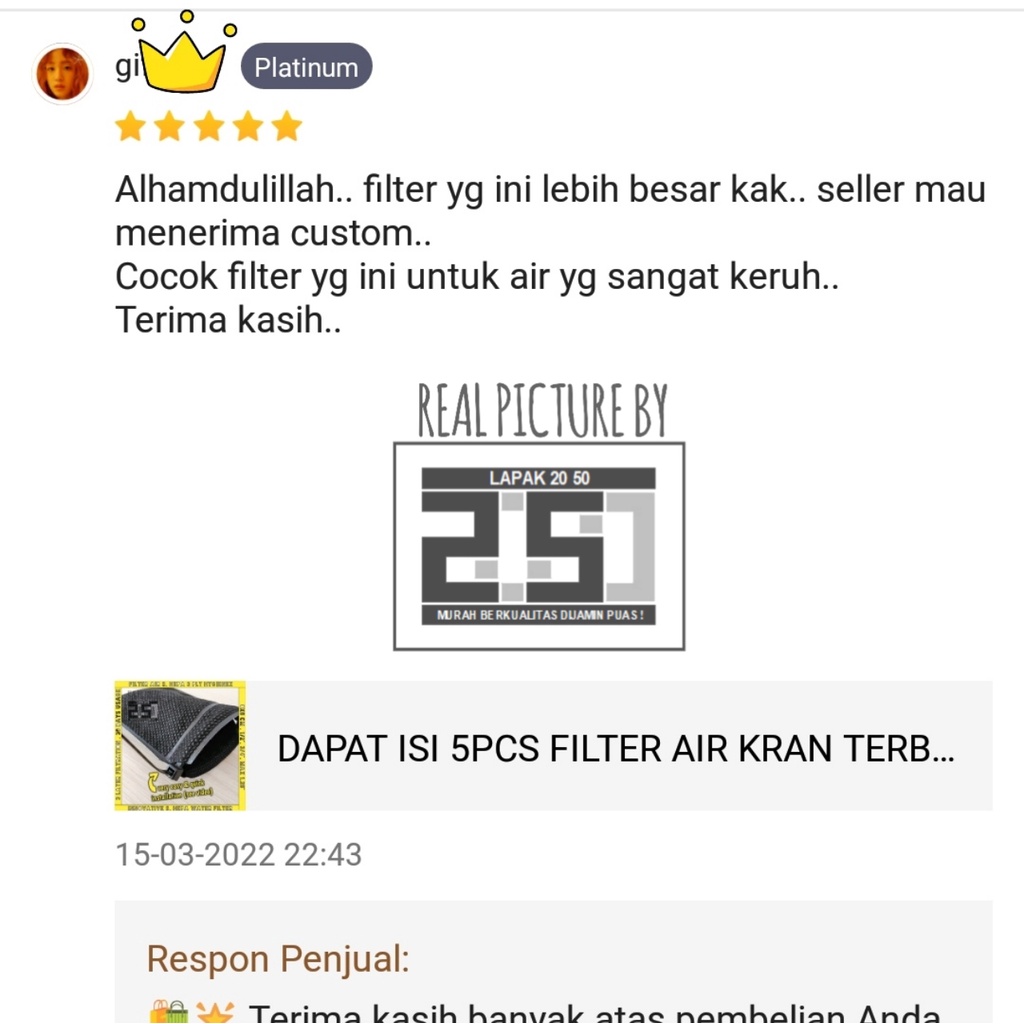 Paket Hemat dpt 5 pcs Filter Air Kran Reguler XL JUMBO HYGIENEZ Terbaik Saringan Kain 3 Lapis Mikron Semi Hepa Kantong Kantung Sambungan Tambahan Keran Wastafel Bak Kamar Mandi Tandon Toren Sumur Bor PDAM Akuarium Aquarium Ikan Kolam Renang Batu Penyaring