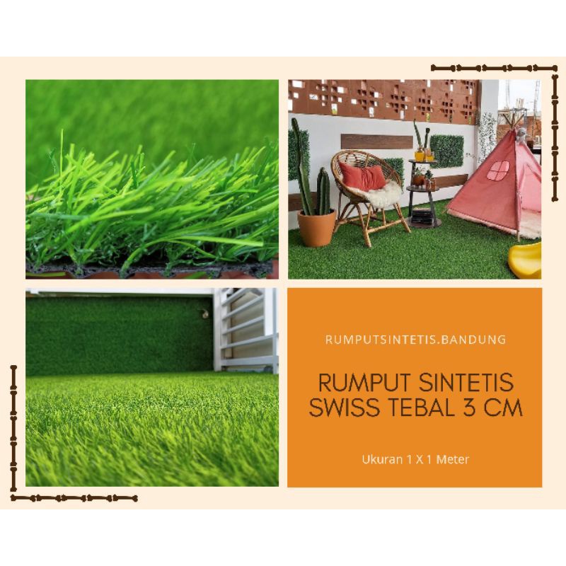 RUMPUT SINTETIS SWISS TEBAL 3CM UKURAN 1 X 1 Meter PREMIUM - Rumput Swiss - Rumput Sintesis