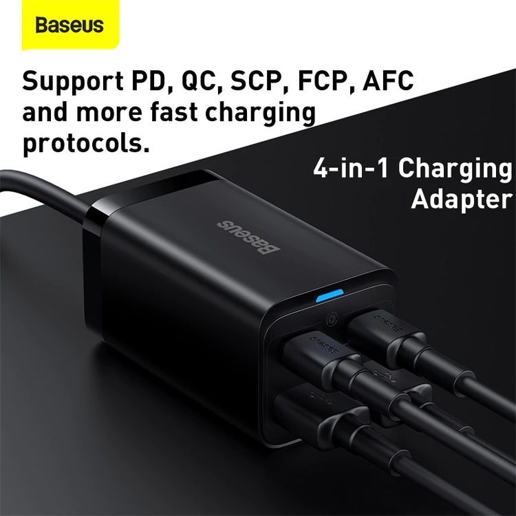 Baseus Original Adaptor Charger Gan3 Pro 65W 2 Type C 2 USB 4 in 1 Super Fast Charging Adapter Casan Ori Quick Charge PD 65 Watt Lobang