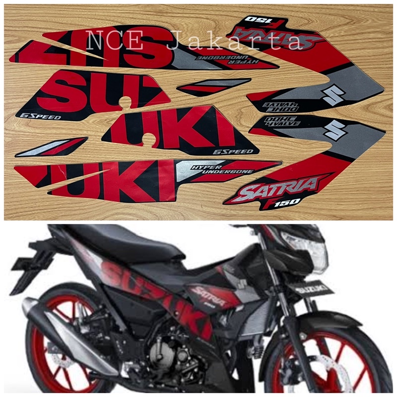 STIKER STRIPING SATRIA F 150 LED 2019 HITAM LIS MERAH