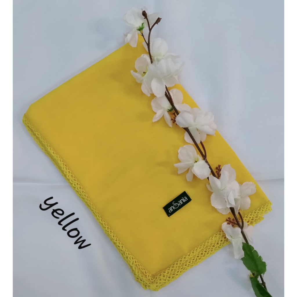 Kerudung Segiempat Bella Crochet Ansania PollyCotton Jilbab Bella Butik Hijab Segi Empat Rumah Hija'b-YELLOW